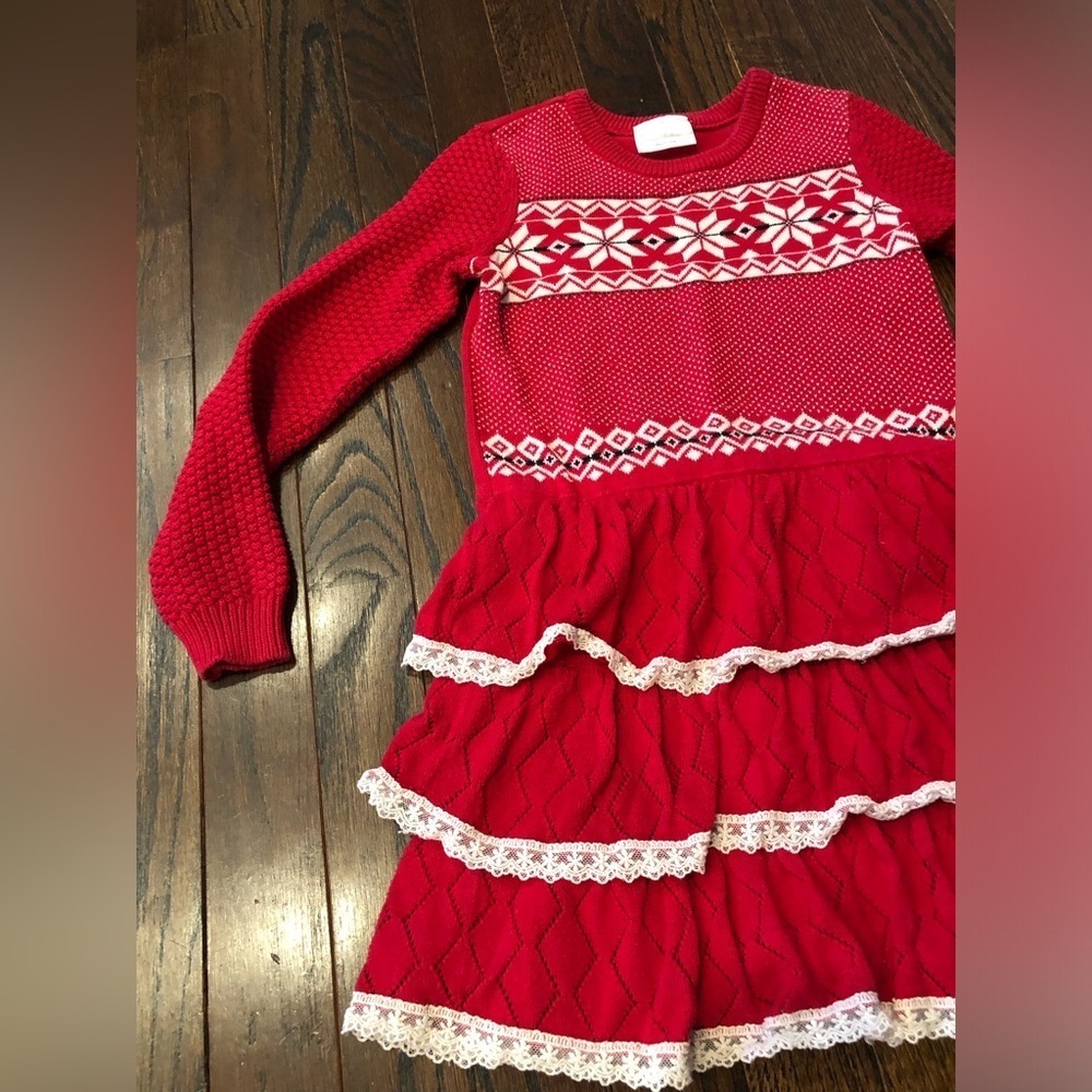 Hanna Andersson Girls 110cm (5Y) Red Knit Ruffled Tiered Skirt Dress - VGUC! - Picture 5 of 7